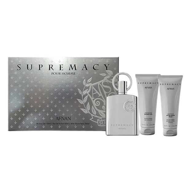 SET AFNAN Supermacy Silver EDP spray 100ml + SHOWER GEL 100ml + AS BALM 100ml-1 24554