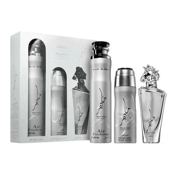 SET LATTAFA Maahir Legacy EDP spray 100ml + PERFUMED SPRAY 200ml + AIR FRESHENER 300ml-1 27114 
