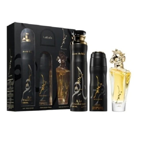 SET LATTAFA Maahir EDP spray 100ml + PERFUMED SPRAY 200ml + AIR FRESHENER 300ml-1 27115 