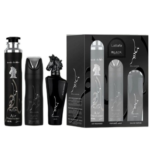 SET LATTAFA Maahir Black Edition EDP spray 100ml + PERFUMED SPRAY 200ml + AIR FRESHENER 300ml-1 27116 