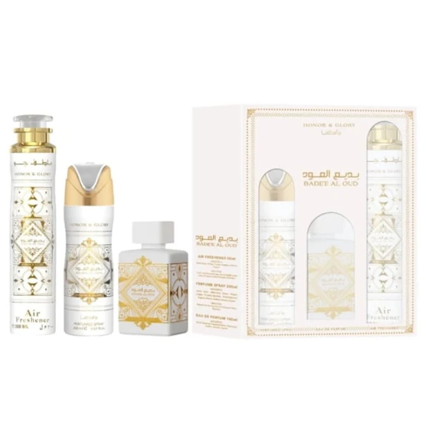 SET LATTAFA Honor & Glory Badee Al Oud EDP spray 100ml + PERFUMED SPRAY 200ml + AIR FRESHENER 300ml-1 27118 